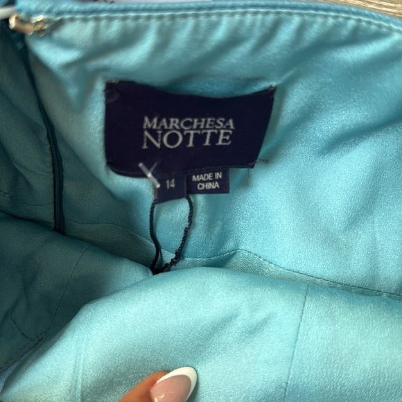 NEW MARCHESA NOTTE V-Neck Ombre Tulle Tiered Ruffle Gown Sage 14 - Picture 12 of 13